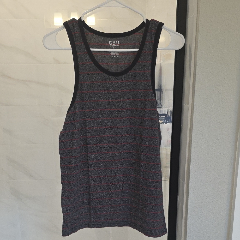 Champs Gray and Red Striped Tank Top